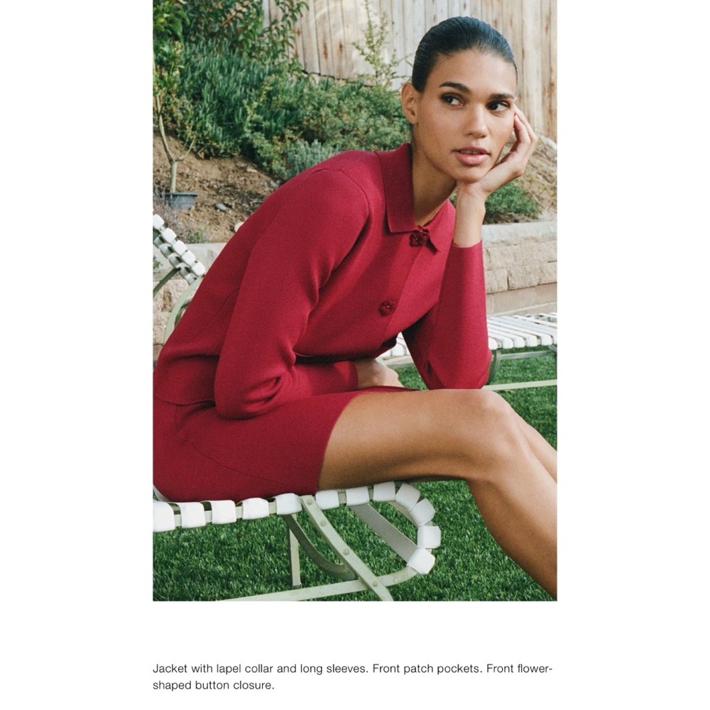 Zara complete set with a knit floral button-up jacket and mini skirt